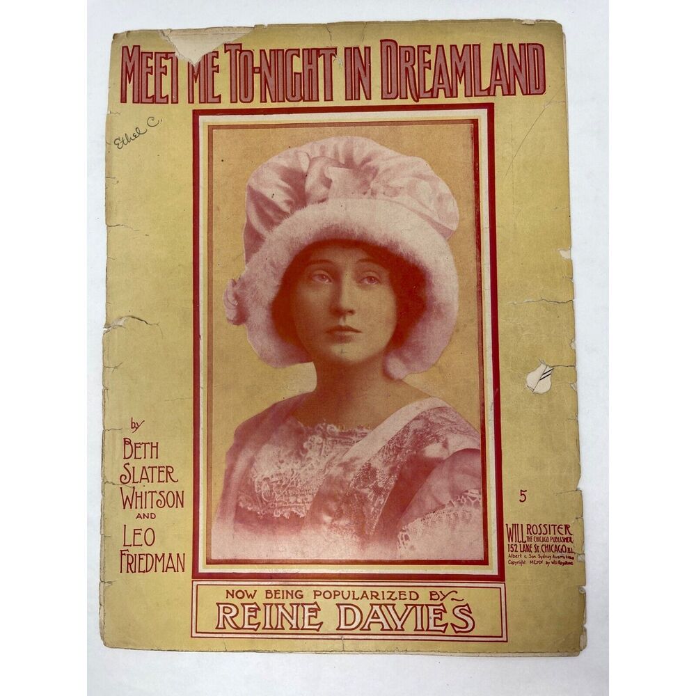 1910 Antique Meet Me Tonight In Dreamland Sheet Music Slater Wilson Friedman